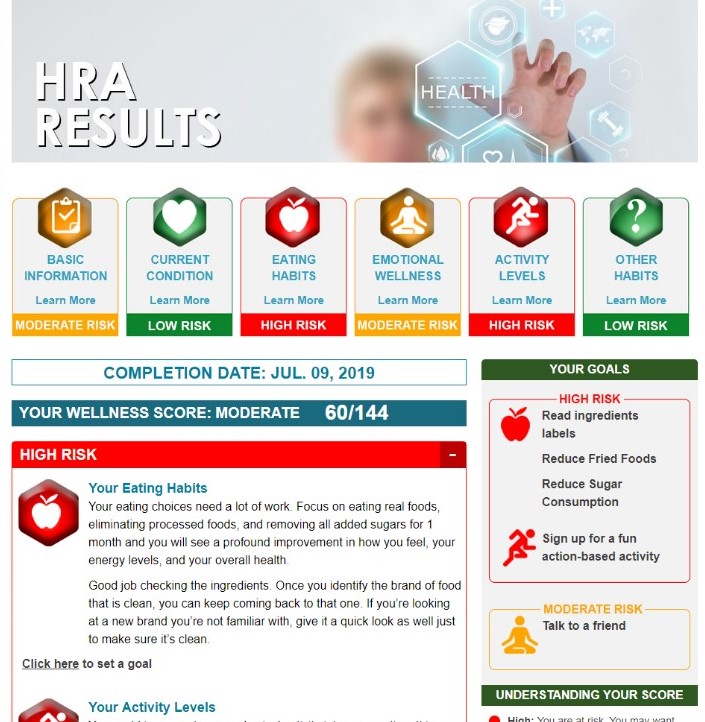 Screenshot HRA Results page