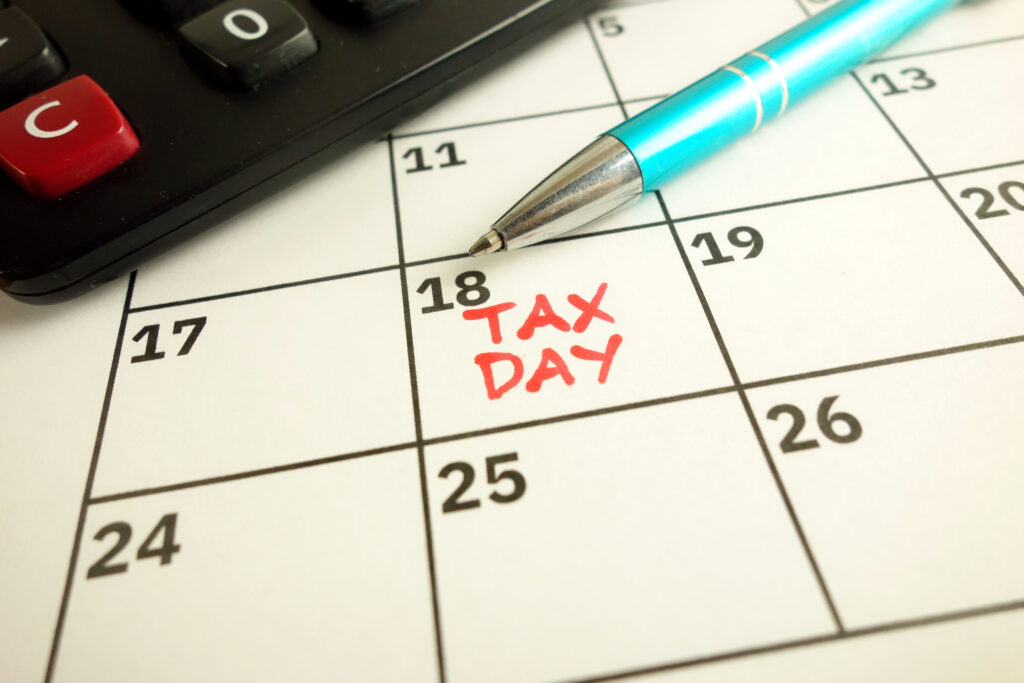 Calendar Showing Date for Tax Day in 2022 on the 18th